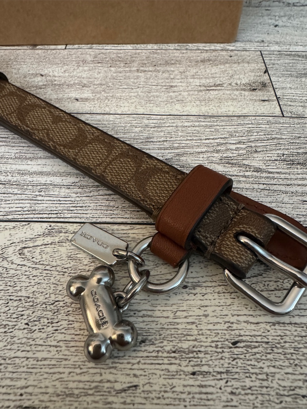 COACH Brown Signature Canvas Leather Dog Collar with Charms - Picture 2 of 5